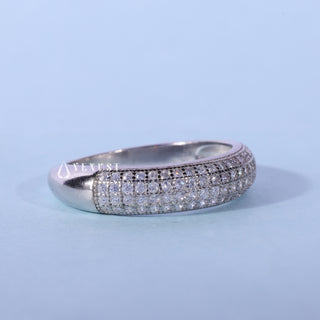 Round Moissanite Diamond Four Row Pave Wedding Bands