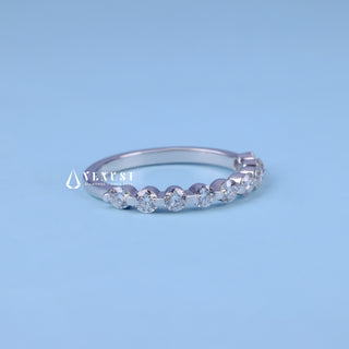 Round Moissanite Diamond Half Eternity Bar Pave Wedding Band