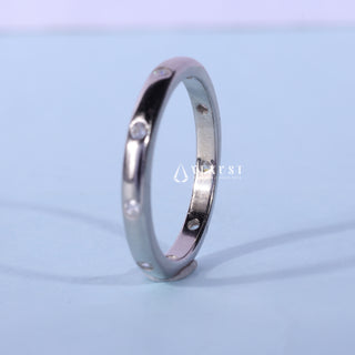 Round Moissanite Diamond Flush Setting Wedding Band