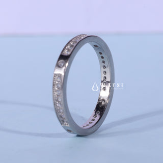 Round Moissanite Diamond Channel Pave Wedding Band