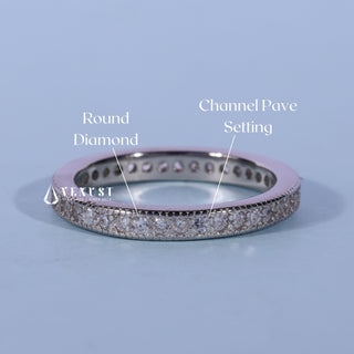 Round Moissanite Diamond Channel Pave Full Eternity Wedding Band