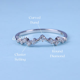 Round Moissanite Diamond Cluster Curved Wedding Bands For Women