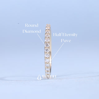 Round Moissanite Diamond Half Eternity Pave Wedding Bands