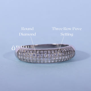 Round Moissanite Diamond Four Row Pave Wedding Bands