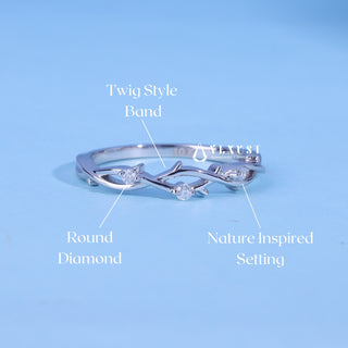 Round Moissanite Diamond Twig Style Wedding Bands For Women