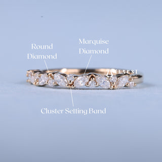 Round And Marquise Moissanite Diamond Half Eternity Cluster Wedding Band