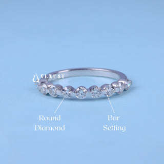 Round Moissanite Diamond Half Eternity Bar Pave Wedding Band