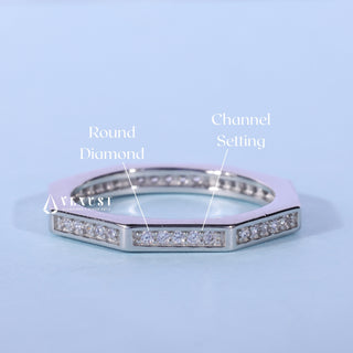 Round Moissanite Diamond Half Eternity Channel Pave Wedding Band