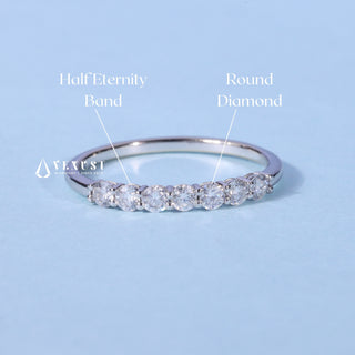 Round Moissanite Diamond Half Eternity Bar Pave Wedding Band