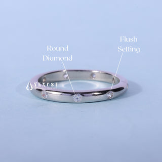 Round Moissanite Diamond Flush Setting Wedding Band