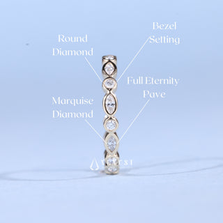 Bezel Set Round And Marquise Moissanite Diamond Full Eternity Wedding Band
