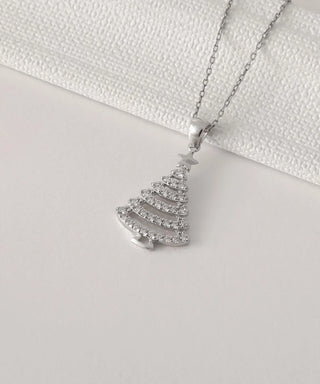 Winter Wonderland Christmas Tree Necklace in 10K/14K/18K gold - New Year gift for her