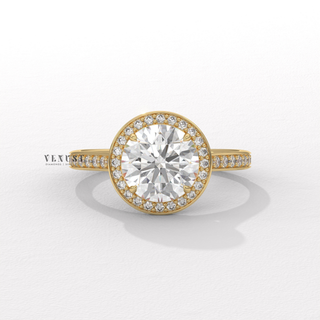 round halo engagement ring, pave halo diamond ring