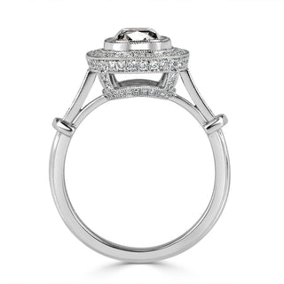 antique halo ring,2ct cushion old mine cut moissanite ring, old mine cut moissanite engagement ring