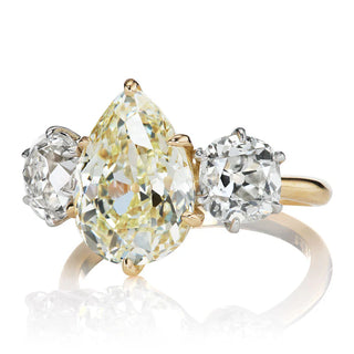 antique style 4.5ct pear moissanite three stone engagement ring
moissanite ring
pear ring
engagement ring
three stone ring
yellow ring