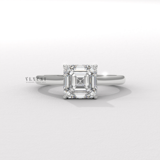 asscher cut cathedral hidden halo ring