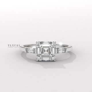 asscher engagement ring with side stones