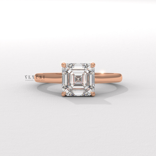 asscher hidden halo cathedral engagement ring