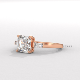 asscher moissanite three stone ring