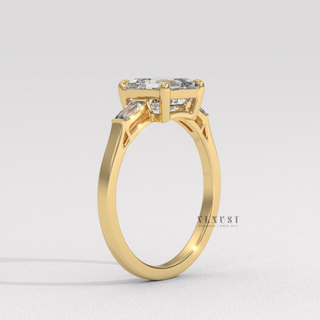 asscher step cut three stone ring