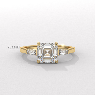 asscher three stone engagement ring