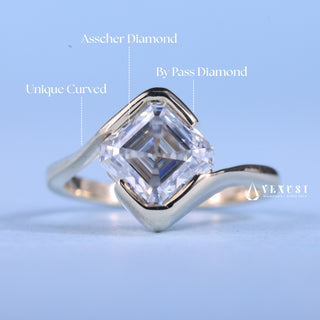 1.0CT-2.0CT Asscher Moissanite Diamond Tension Style Engagement Ring With Wedding Band