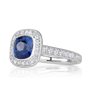 blue cushion cut moissanite ring