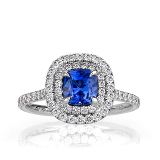 blue cushion moissanite ring
double halo engagement ring, cushion cut moissanite ring