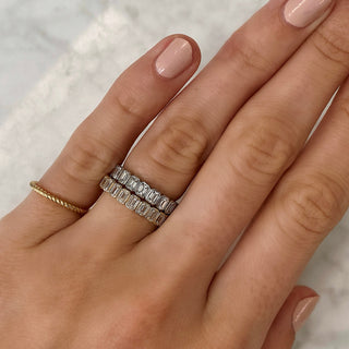 Emerald Cut Bezel Diamond Moissanite Eternity Wedding Band