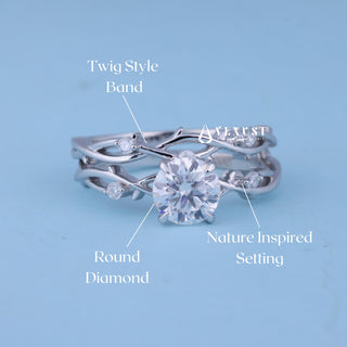 1.0CT Round Moissanite Diamond Twig Style Engagement Ring With Wedding Band