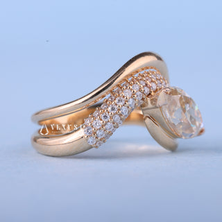 0.50CT Marquise Moissanite Diamond Curved Unique Engagement Rings With Matching Band