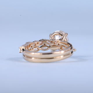 2.0ct Oval Cut Moissanite Diamond Bar Pave Engagement Fashion Rings With Wedding Band