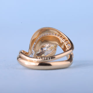 0.50CT Marquise Moissanite Diamond Curved Unique Engagement Rings With Matching Band