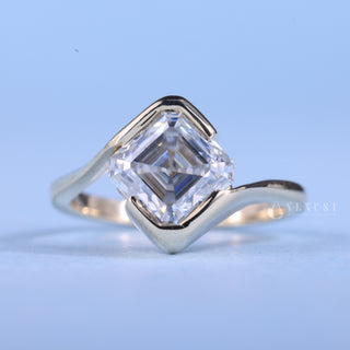 1.0CT-2.0CT Asscher Moissanite Diamond Tension Style Engagement Ring With Wedding Band
