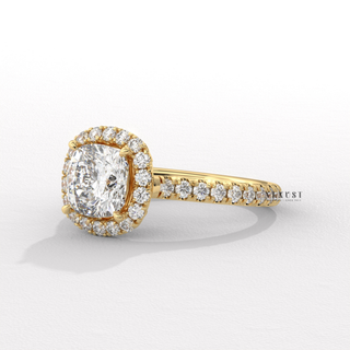 modern cushion halo ring, aesthetic cushion halo ring