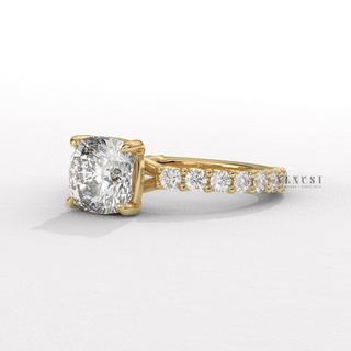 cushion cut engagement ring with pavé band