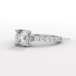 cushion cut pavé engagement ring white gold