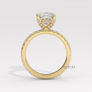 cushion diamond pave ring, cushion pave diamond ring, cushion cut engagement ring for women