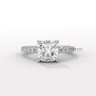 cushion cut pave ring gold, cushion pave engagement ring, cushion cut pave engagement ring, cushion diamond pave ring, cushion pave diamond ring