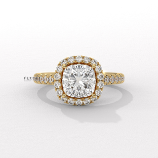cushion diamond halo ring, cushion cut halo pave ring