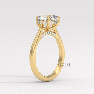 cushion moissanite hidden halo cathedral ring