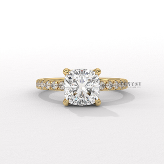 cushion cut pave engagement ring, cushion diamond pave ring,cushion pave diamond ring