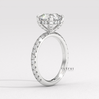 cushion pave white gold engagement ring, cushion pave modern engagement ring