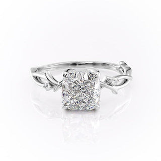 2.54CT Cushion Cut Twig Style Pave Moissanite Engagement Ring