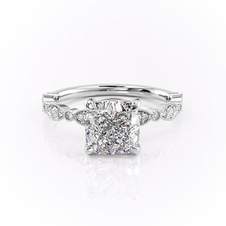 2.15CT Cushion Cut Pave Moissanite Engagement Ring