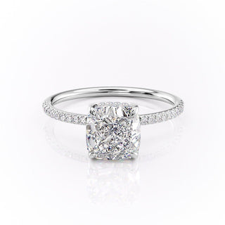 2.15 CT Cushion Cut Solitaire & Pave Moissanite Engagement Ring