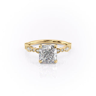 2.15CT Cushion Cut Pave Moissanite Engagement Ring