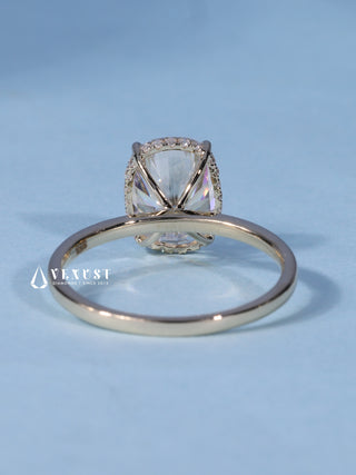 1.50CT Elongated Cushion Cut Moissanite Diamond Hidden Halo Solitaire Engagement Ring