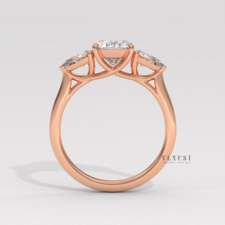 custom oval three stone bridal ring set