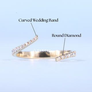 Round Cut Moissanite Diamond Curved Unique Wedding Ring Bands